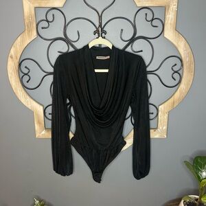NWOT Elegant Black Women's Drape Bodysuit